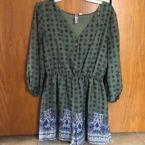 Long sleeve, shorts romper.